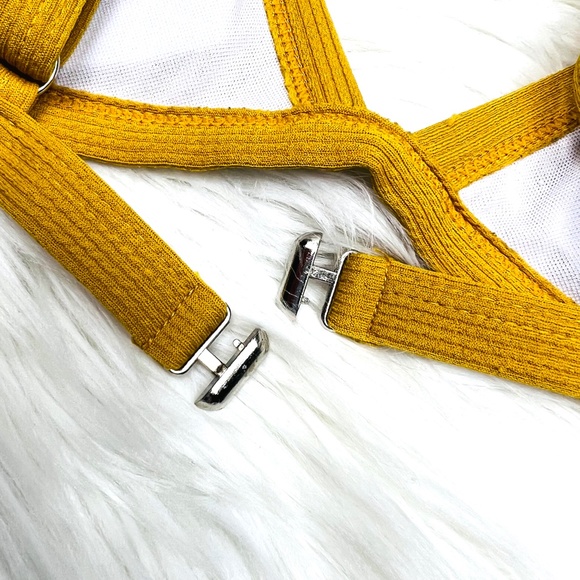 🚫SOLD! 🛍️$5 Bundled | Mustard Triangle Ribbed Halter Swim/Bathing Top - Picture 5 of 8